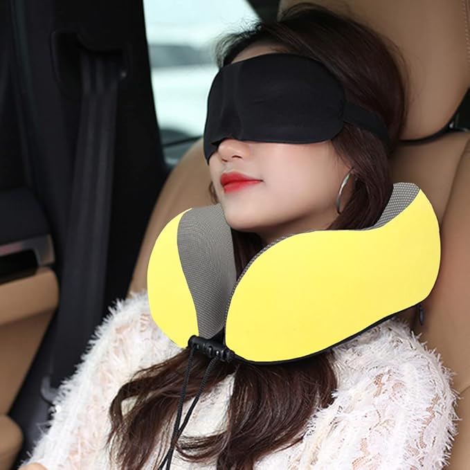 GOTDYA Travel Pillow,Travel Neck Pillows for Sleeping,100% Pure Memory Foam Soft Comfort & Support Pillow for Airplane/Car/Office&Home Rest Use-Yellow