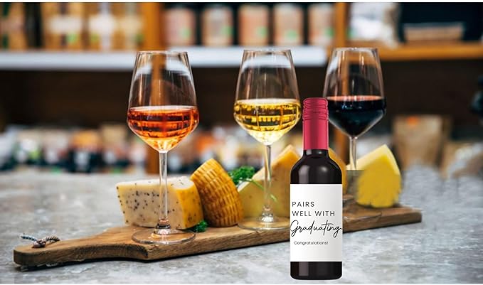 24Pcs Mini Graduation Wine Labels, College Graduation Grad Gifts for Him Her Women, Graduation Party Decorations Wine Bottle Stickers Labels, Pairs Well With Graduating Wine Labels