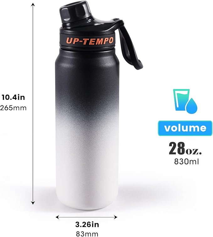 28oz Sports Water Bottle with Straw, Stainless Steel Vacuum Insulated Cooling Water Bottle, Leak Proof Metal Water Bottle, Double Insulated, Suitable for Sports, Gym and Travel (Black & White)