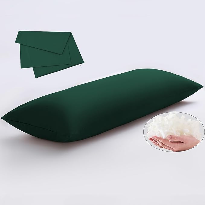 Memory Foam Body Pillow with Removable 100% Cotton Cover, Full Body Pillows for Adults, Large Long Bed Pillow for Sleeping, Firm & Supportive (20x54 inch, Dark Green)