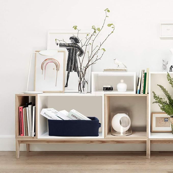 Navy Blue Storage Basket Bins Small Decorative Baskets Storage Cubes for Cellphone Earphone Chargers Cables Make Up Shelf Fabric Drawers Storage Baskets Cute Storage Baskets