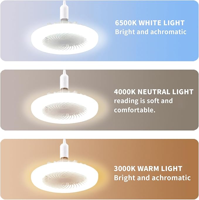 Socket Ceiling Fan with Light, Remote Control LED Small Ceiling Fan Screw in Light Bulb, Plug into Ceiling Mini Remote Ventilador for Living Room & Bedroom & Kitchen & Bathroom (White)