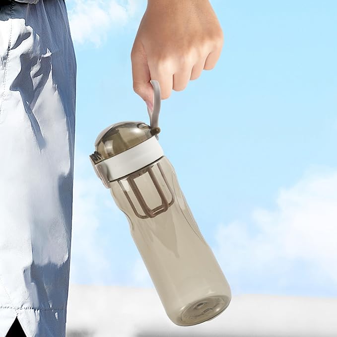 28oz Water Bottle with Fruit Infuser Strainer, BPA-Free Sports Water Bottle, One-Click Clear Water Bottle with Safety Lock for Office, Gym, Outdoors, Grey