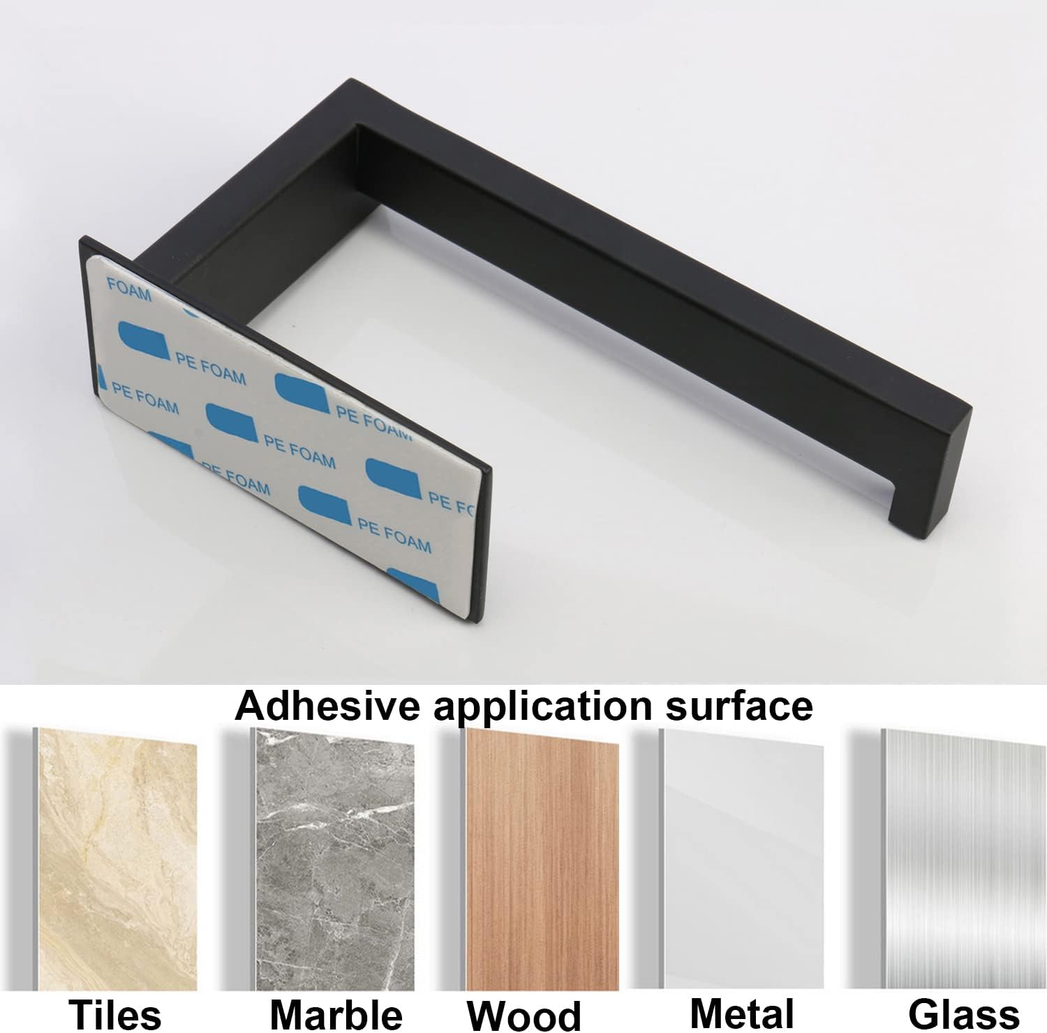 Toilet Paper Holder, Self Adhesive Tissue Holder Stainless Steel Rustproof Paper Roll Holder, No Drilling Easy to Install, Toilet Paper Rack Suitable for Office, Bathroom (Matte Black)