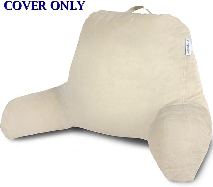 ComfortSpa Reading Pillow Replacement Cover for 19 inch Back Rest Pillow, Polyester Velour Machine Wash and Dry (Cream)