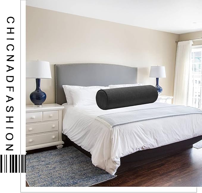 Cylinder Round Memory Foam Support Pillows 17.8X6 Cervical Neck Roll Pillow with Pillowcase Soft, Comfortable and Breathable for Sleeping, Chair, Car, Sofa，Travel Black