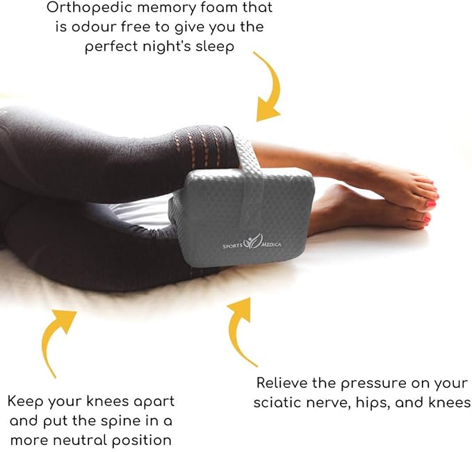 Doctor Developed Knee Pillow for Side Sleepers - Memory Foam Leg Side Sleeper Pillow, Sciatica Pain & Back Pain Relief - Leg Pillow with Strap to Support Spine Alignment - Orthopedic Hip Pillow