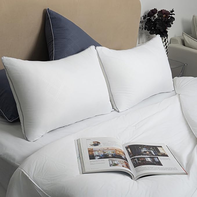 Pillows for Sleeping 4 Pack Bed Pillow Set of 4 for Side Back and Stomach Sleepers Down Alternative Filling Luxury Soft (Grey-White, Queen(4 Pack))