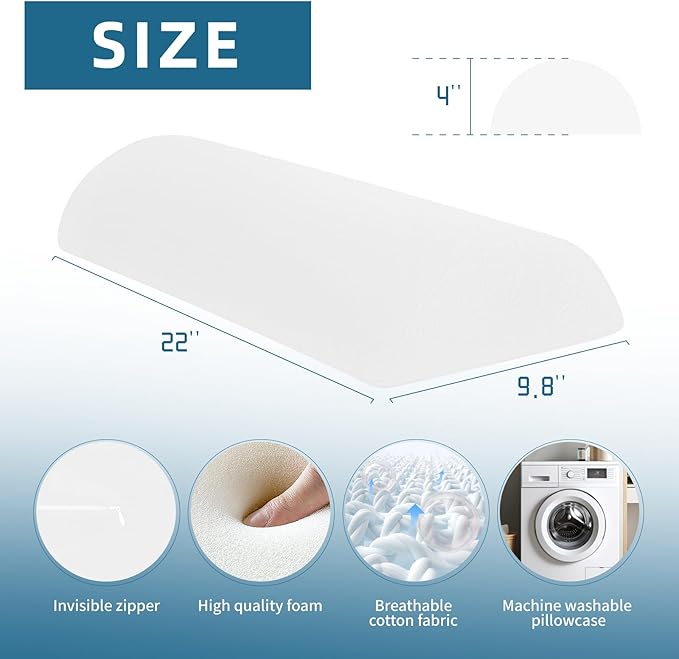 Under Knee and Leg Pillow for Back Sleeping - Half Moon Bolster Pillow for Lower Back and Head, Semi Roll Round Lumbar Support Pillow for Side, Back, Stomach Sleepers (White)