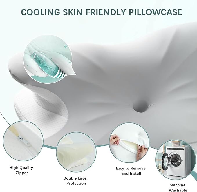 Cervical Neck Pillow for Pain Relief, Contour Memory Foam Pillows with Cooling Pillowcase, Neck Support Pillows for Sleeping, Ergonomic Orthopedic Pillow for Side, Back, Stomach Sleepers