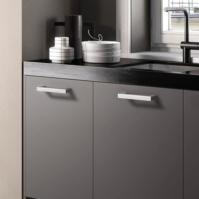 Probrico 10 Pack|Sqaure Kitchen Cabinet Pulls 3-1/2 inch Hole Center, Stainless Steel Furniture Cabinet Hardware, Brushed Nickel Cabinet Handles, 4 Inch Total Length
