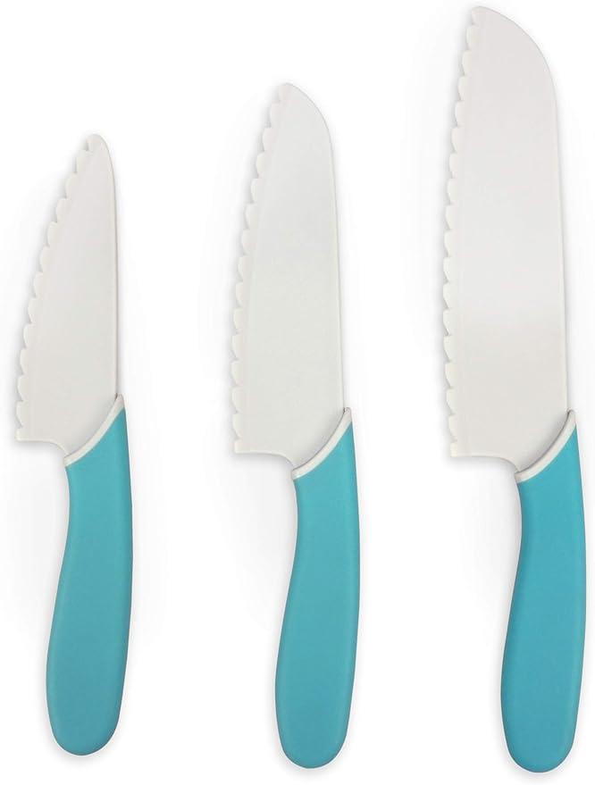 3-Piece 5", 6" and 7" Serrated BPA-Free Knife Set for Kid Safe Cooking