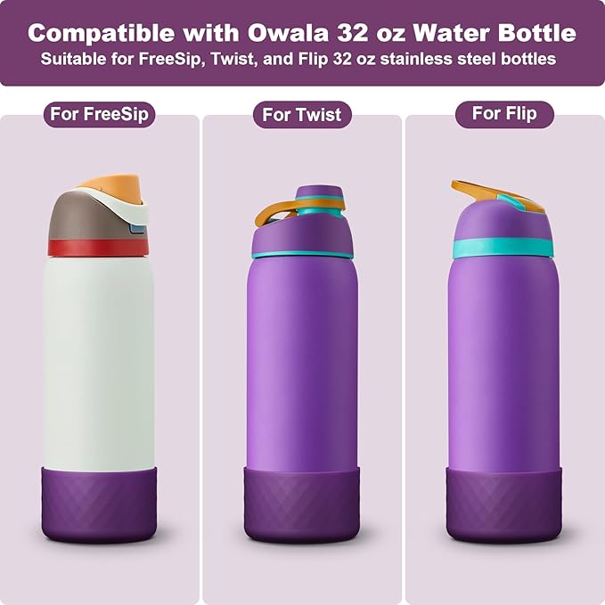 2PCS Silicone Water Bottle Boot for Owala 24oz 32oz 40oz, Anti-Slip Protective Sleeve Bottom Bumper Protector for FreeSip, Twist, and Flip Stainless Steel Water Bottles