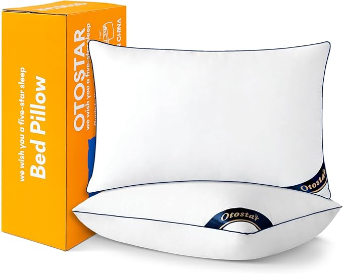 OTOSTAR Bed Pillows for Sleeping 2 Pack Standard Size Cooling Pillows Luxury Sleeping Pillow 3D Microfiber Filling Breathable Cover Soft Hotel Collection Pillows for Back Side or Stomach Sleepers