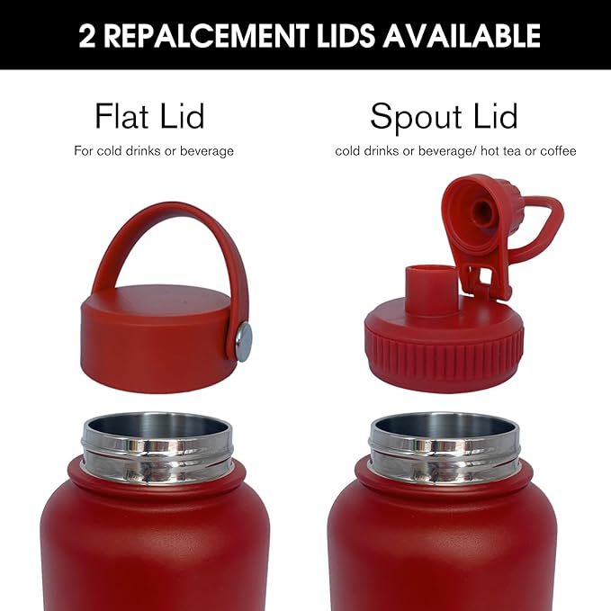 40oz Insulated Water Bottle ，Stainless Steel Sports Water Cup Flask with 2 Lids, Wide Mouth Travel Thermal Mug,Outdoor Sports Bottle（Deep red）