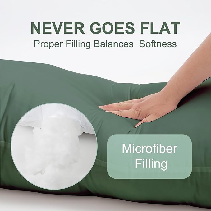 DOWNCOOL Large Body Pillow Insert- Breathable Full Body Pillow for Side Sleeper - Soft Long Bed Pillow for Adults - 20 x 54 inch (Green)