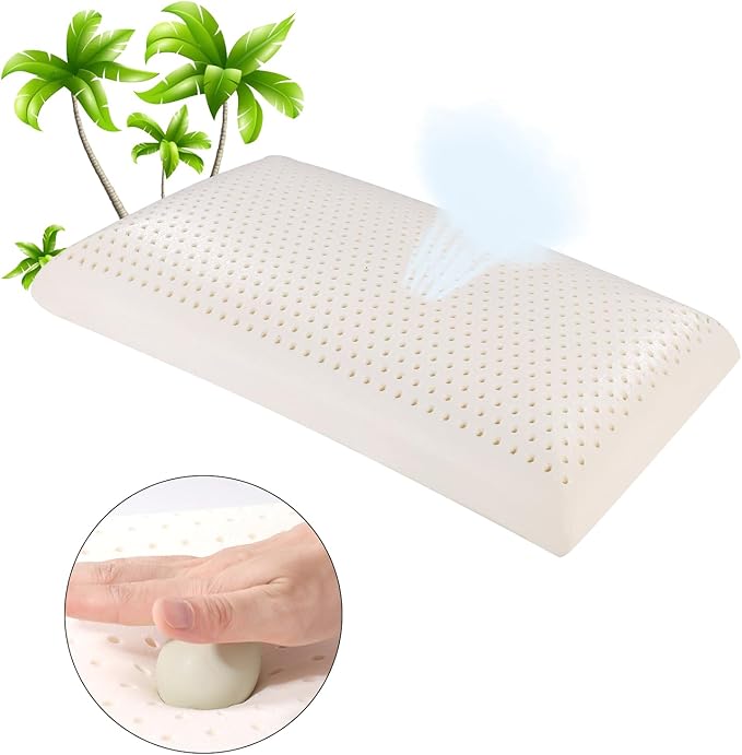 SUQ I OME Slim Sleeper- Thin Latex Foam Pillow for Bed Sleeping, Firm,Low Profile for Side, Back, and Stomach Sleepers
