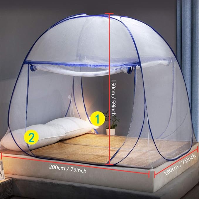 Pop-up Mosquito net Double Bed,L79 x W71 x H59 in Double Door Zip Portable Tent Travel Mosquito net Free-Standing use one Compartment to Install Suitable for Bedroom no Hooks no Chemicals.