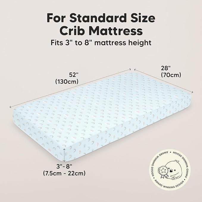 2-Pack Crib Sheets for Boys,Girls - Viscose Derived from Bamboo Fitted Crib Sheet, Organic Baby Crib Sheets, Crib Mattress Sheet,Toddler Bed Sheets,Baby Sheets for Crib Fitted Sheets(Jolly Rainbow)