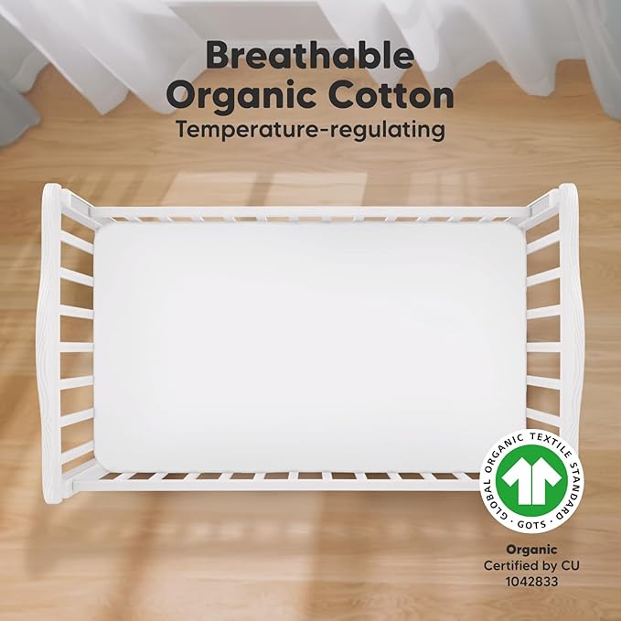 2-Pack Organic Crib Sheets for Boys, Girls - Jersey Fitted Crib Sheet, Baby Crib Sheets Neutral, Crib Mattress Sheet, Cotton Crib Sheets, Breathable Crib Sheet, Baby Mattress Sheets (Soft White)