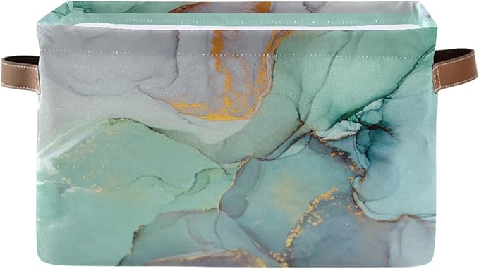 Green Tie Dye Storage Basket Fabric Storage Bin Laundry Baskets Marble Turquoise Foldable Storage Boxes Organizer Bag for Baby Cloth Dog Toy Book Storage Cubes Shelf Closet Basket 16×12×8 Inches