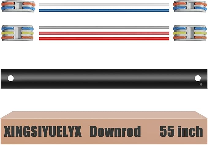 55" Ceiling Fan Downrod, 【1 Outside Diameter】 Black Extended Downrod, including 4 Wire Connectors and 5 Extension Wires (No Threads)