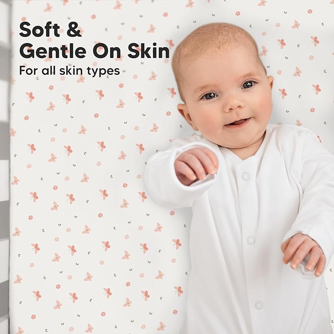 2-Pack Crib Sheets for Boys,Girls - Viscose Derived from Bamboo Fitted Crib Sheet, Organic Baby Crib Sheets, Crib Mattress Sheet,Toddler Bed Sheets,Baby Sheets for Crib Fitted Sheets(Butterflies)