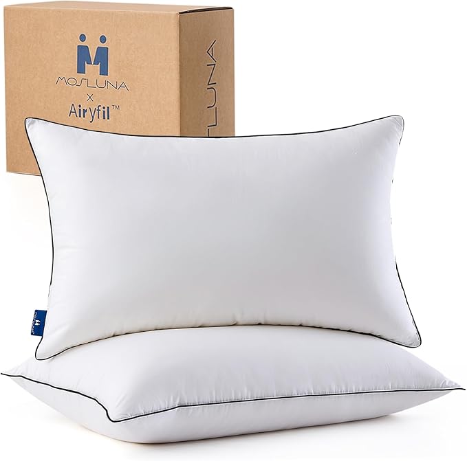 Goose Down Pillows Queen Size Set of 2, Luxury Hotel Collection Bed Pillow 2 Pack, Airyfil™ Powered Fillings & Feather Pillow，Soft Fluffy for Side, Back, Stomach Sleepers 20"x30"