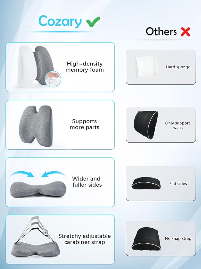 Lumbar Support Pillow for Office Chair Back Support Pillows for Car, Computer, Gaming Chair, Recliner Memory Foam Back Cushion for Pain Relief Improve Posture with Adjustable Strap