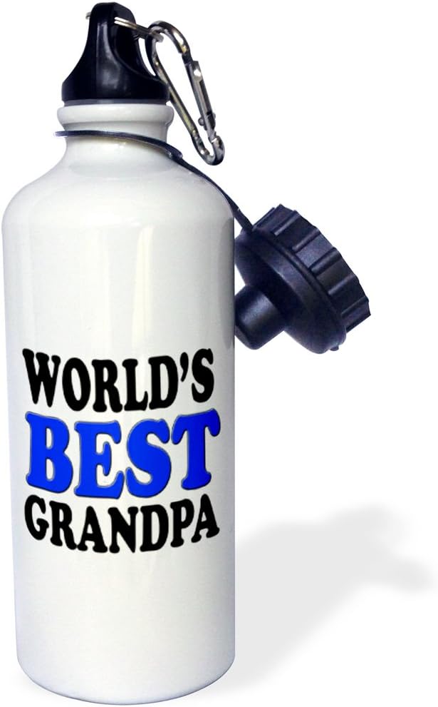 3dRose "World's Best Grandpa, Blue, " Sports Water Bottle, 21 oz, White