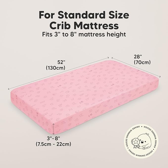 2-Pack Organic Crib Sheets for Boys, Girls - Jersey Fitted Crib Sheet, Baby Crib Sheets Neutral, Crib Mattress Sheet, Cotton Crib Sheets, Breathable Crib Sheet, Baby Mattress Sheets (ABC Land Rose)