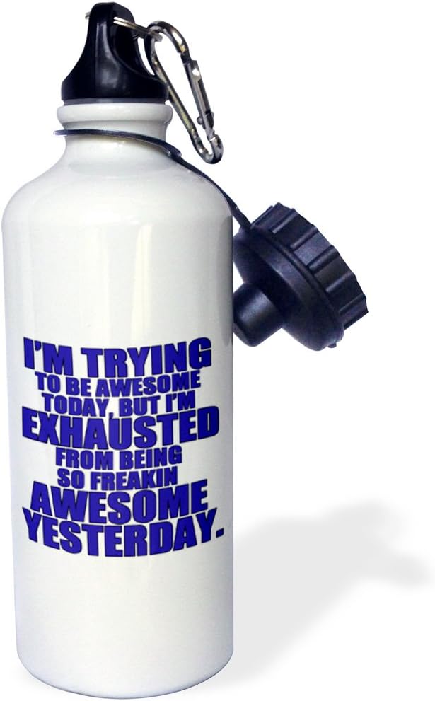 3dRose Im Trying to be Awesome Today Blue Sports Water Bottle, 21 oz, Multicolored