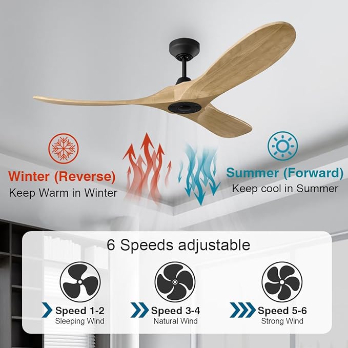 3MAVSM52MBKNH Maverick Smart Ceiling Fan with Remote Control, Indoor or Outdoor, Compatible with Alexa & Google Voice (Matte Black with Natural Honey Blades, 52-inch)
