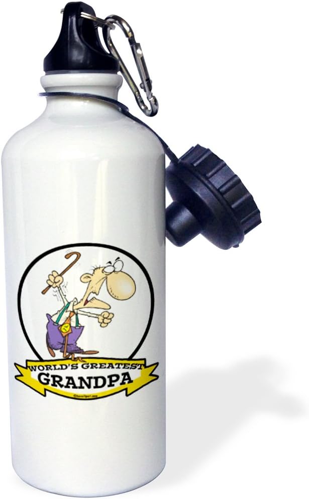 3dRose "Funny Worlds Greatest Grandpa Cartoon" Sports Water Bottle, 21 oz, White