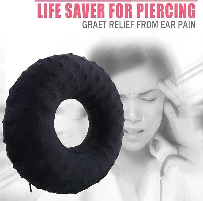 Ear Hole Piercing Pillows for Ear Pain Side Sleeping CNH Pillow Pressure Sore Pain Relief Ear Guard Protector Lifesaver Tinnitus Support Neck Head, Minky Dot Black