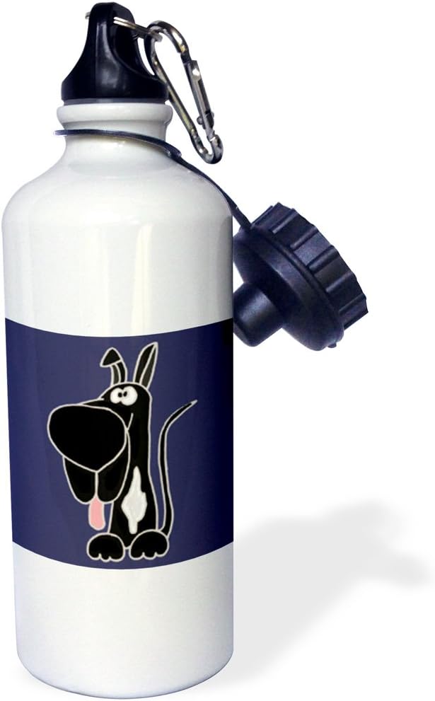 3dRose Funny Black Dane Puppy Dog with White Chest Art-Sports Water Bottle, 21oz , Multicolored