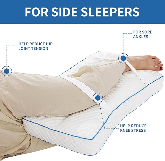 HOMBYS Cooling Knee Pillow for Side Sleepers with Straps-4 in Thick Leg Pillow for Spine Alignment, Lower Back Pain Relief - Pillow Between Legs Supportive and Breathable