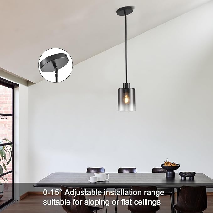 Black Pendant Lights Kitchen Island,Smoked Glass Pendant Light Fixture Multiple Stems Rods 3 Units 12 Inch 3 Units 4 Inch (2 Pack Smoked Glass+Black Downrod)