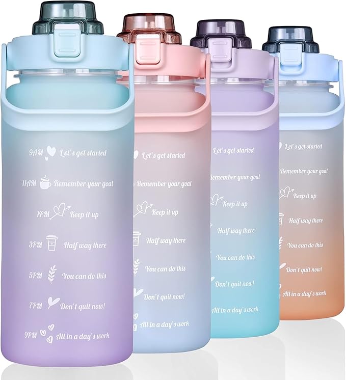3 in 1 Set Sport Motivational Gradient With Straw Time Marker 64 oz Gradient Color 3 in 1 Set Gym water bottle blue