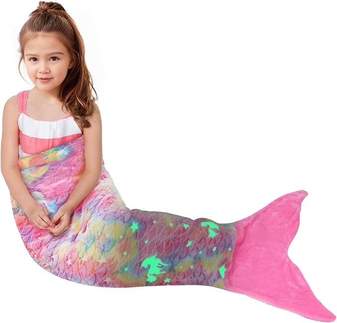Catalonia Mermaid Tail Blanket for Toddlers Girls, Glow in The Dark Mermaid Sleeping Bag, Unicorn Pattern, Mermaid Gifts for Girls 4-6