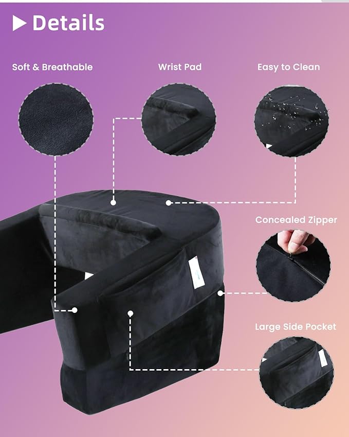 Weighted Idea Reading Pillow for Gaming, Meduim Gaming Pillow for Adult，Table Pillow with 2 Side Pockets for Gaming, Reading, Working Sitting in Bed Floor Sofa (Black)