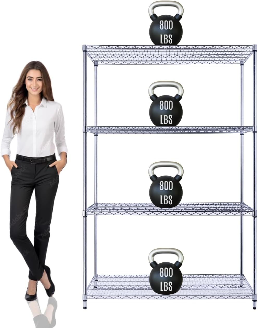 48"x24"x72" Prime Heavy Duty Chrome 4-Tier Wire Shelving NSF 3200 LBS MAX Capacity Storage Rack for Commercial, Hospital, School, Garage, and Kitchen Uses (with Wheels)