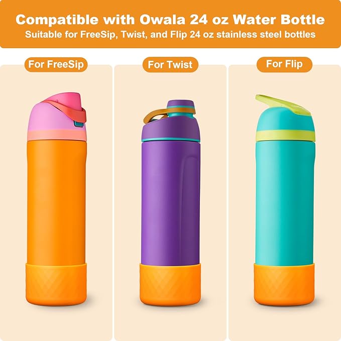 2PCS Silicone Water Bottle Boot for Owala 24oz 32oz 40oz, Anti-Slip Protective Sleeve Bottom Bumper Protector for FreeSip, Twist, and Flip Stainless Steel Water Bottles