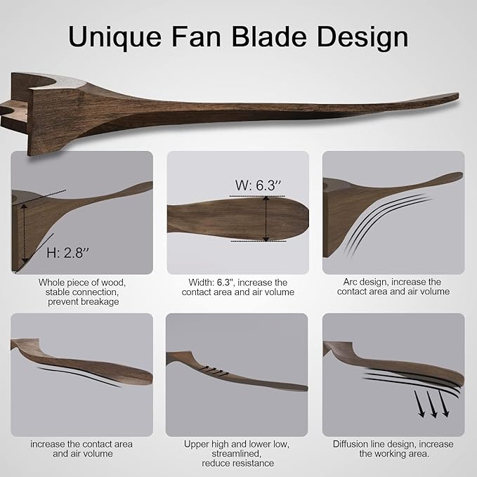 BOJUE 72 Inch Large Ceiling Fans with Lights, Ceiling Fan with Light and Remote Control, 3 Solid Wood Blades, Indoor Outdoor Ceiling Fans for Patios Porch Living Room Farmhouse