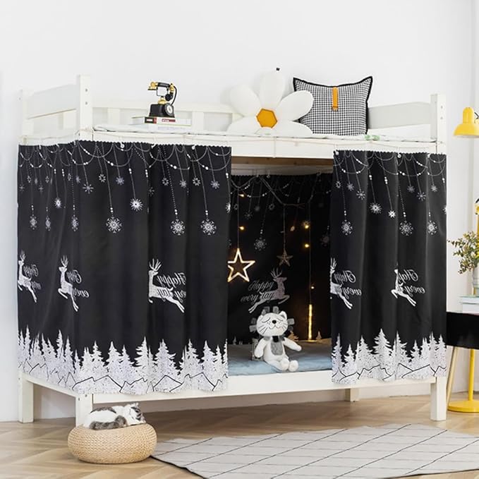 Thicken Bunk Bed Curtains Thicken 650g Privacy Bed Canopy Drapes Blackout Bottom Bunk Bed Curtains Breathable Dustproof Cloth Curtains Loft Dorm Curtain 2 Panels