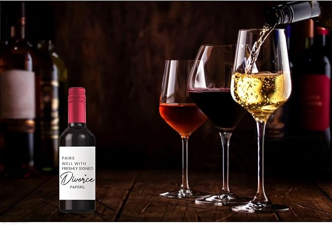 24 Pcs Mini Divorce Wine Labels, Divorce Breakup Gifts for Women Men Her, Divorce Party Decorations for Women, Pairs Well With Freshly Signed Divorce Papers Wine Bottle Stickers Labels