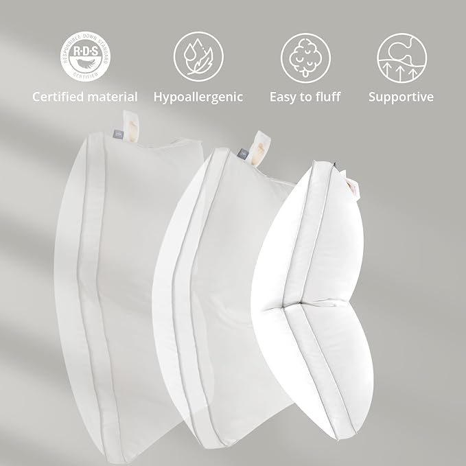 Globon Luxury Feather Down Pillow King Size,Low Soft Gusseted Bed Pillows for Sleeping, Hotel Collection Fluffy Pillow, 18"X34", Pack of 1