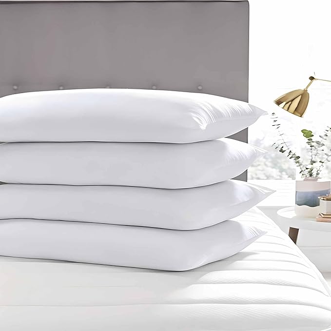 Thin Flat Soft Bed Pillows King Size Set of 4 Pack for Sleeping 20"x36", Hypoallergenic Skin Friendly Microfiber Filling Machine Washable
