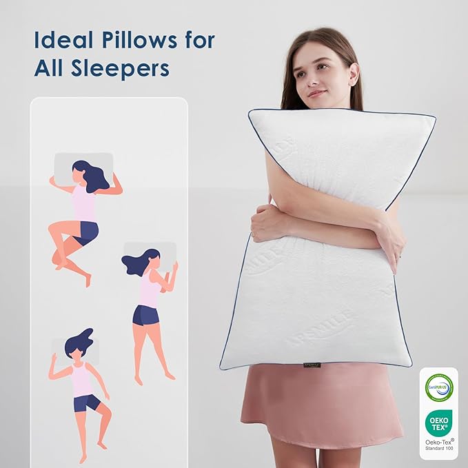APSMILE Adjustable Shredded Memory Foam Pillows, Luxury Cooling Pillows for Neck Pain, Hotel Bed Pillows for Sleeping, Essentials King Size Pillows for Side/Back Sleeper (White,18"x34")