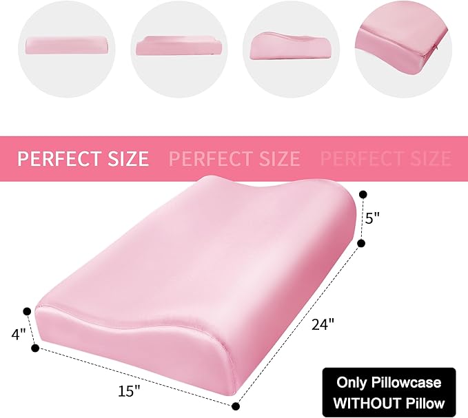 HOMBYS Satin Pillow Case for Contoured Support Pillow (DO NOT Include Pillow) -Zippered Pillow Cover for Neck Pillow for Cervical 1 Pack-Silky, Smooth and Breathable, Queen Size